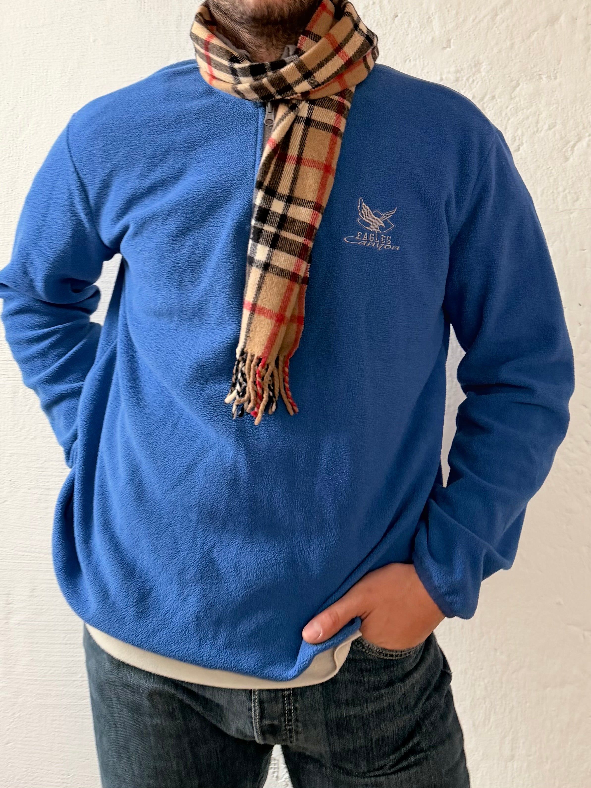 Fleece Pullover Blue Zip Neck with Front Logo Unisex – L