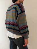 Vintage Oversized Wool Blend Pullover Multicolor Blue Yellow & Red Unisex – L