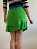 Vintage Skirt Grunge Green Patterned Elastic Waist Flared Hem – M