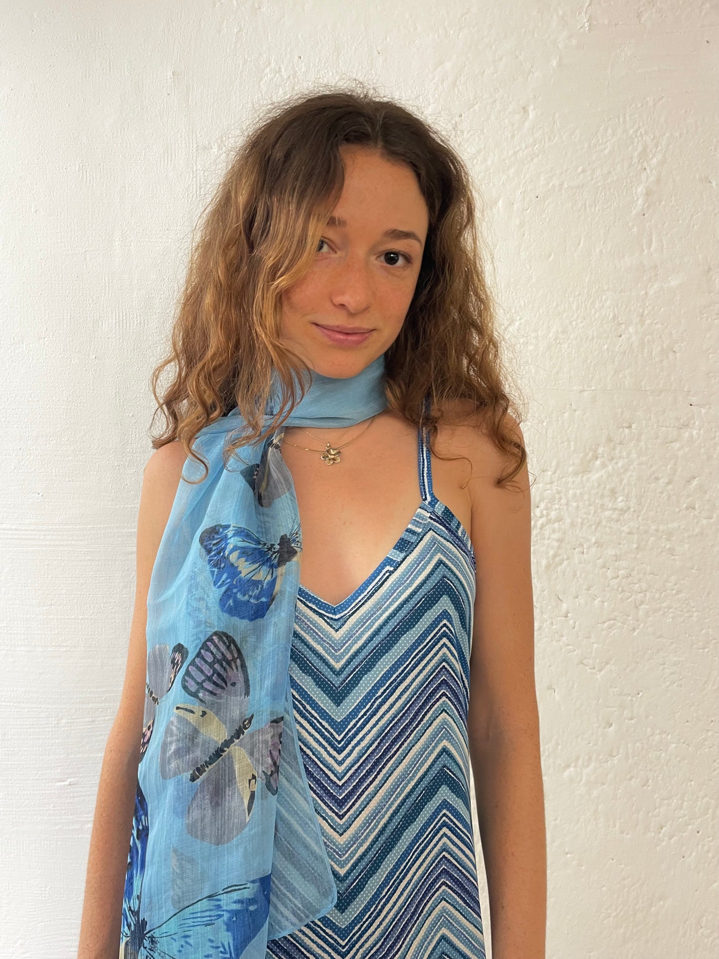 Spaghetti Kleid Blau/White M