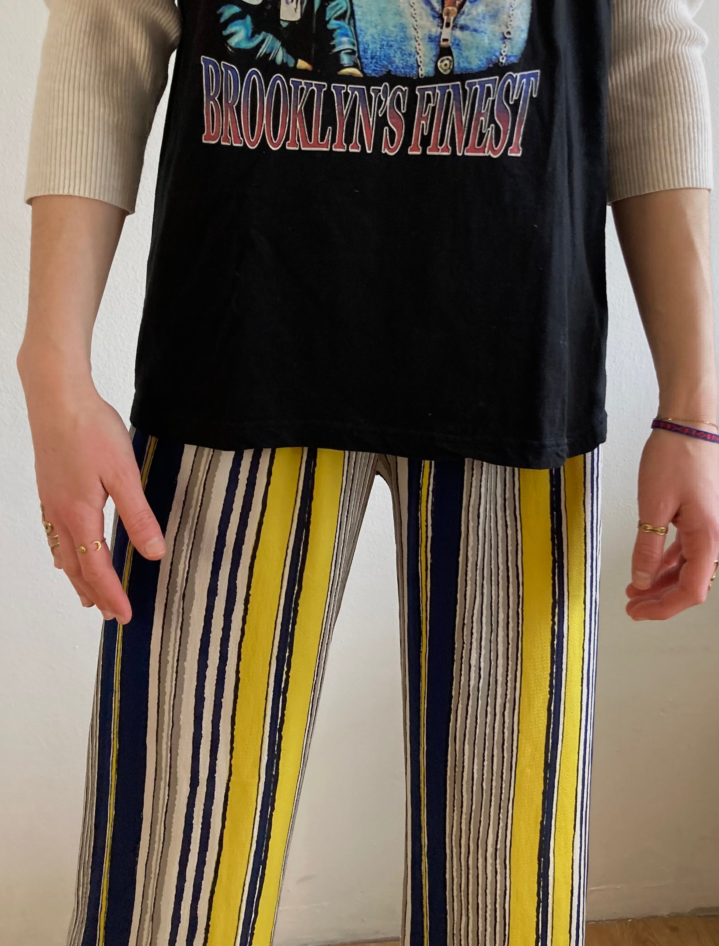 Trousers Vintage Straight Leg Striped Elastic Waist Unisex – M/L