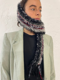 Vintage Fluffy Warm Long Scarf Multicolor Black Red White