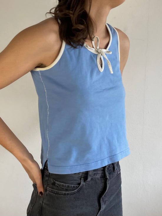 Top Vintage Y2K Fila Tank Top Blue White Slim Fit Women – S/M