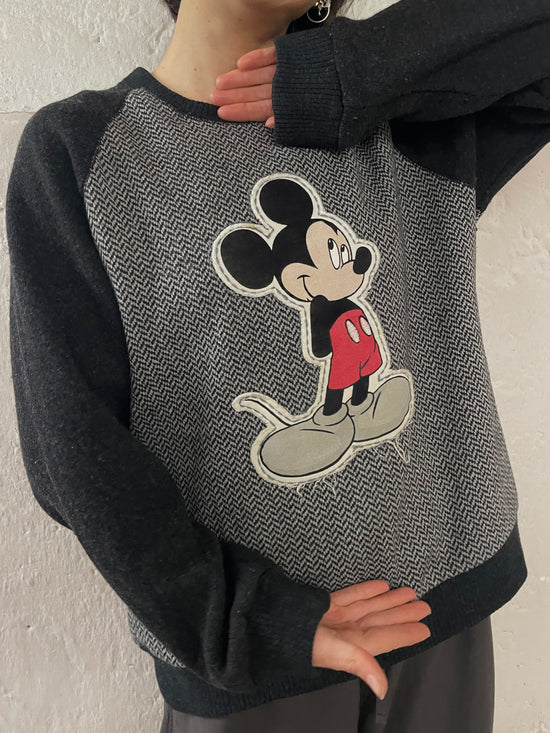 Vintage Disney Mickey Mouse Sweater Wool Blend Front Stitch Logo – L