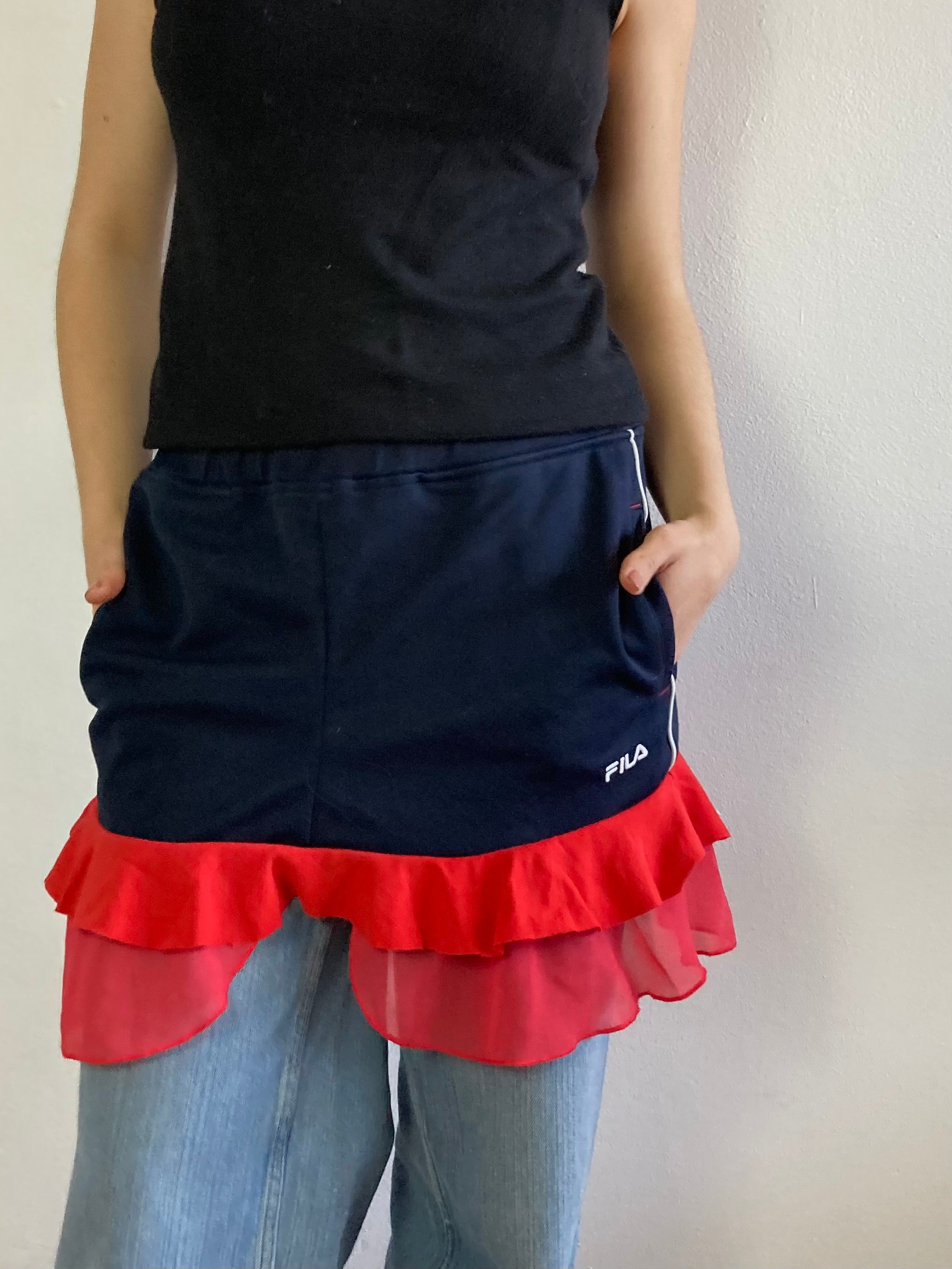 Skirt Vintage Dark Blue Handmade Layering Unique Women – S