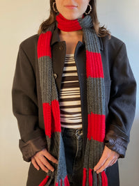 Scarf Grey Red Wool Extra Long Over 2m Spring Unisex – One Size