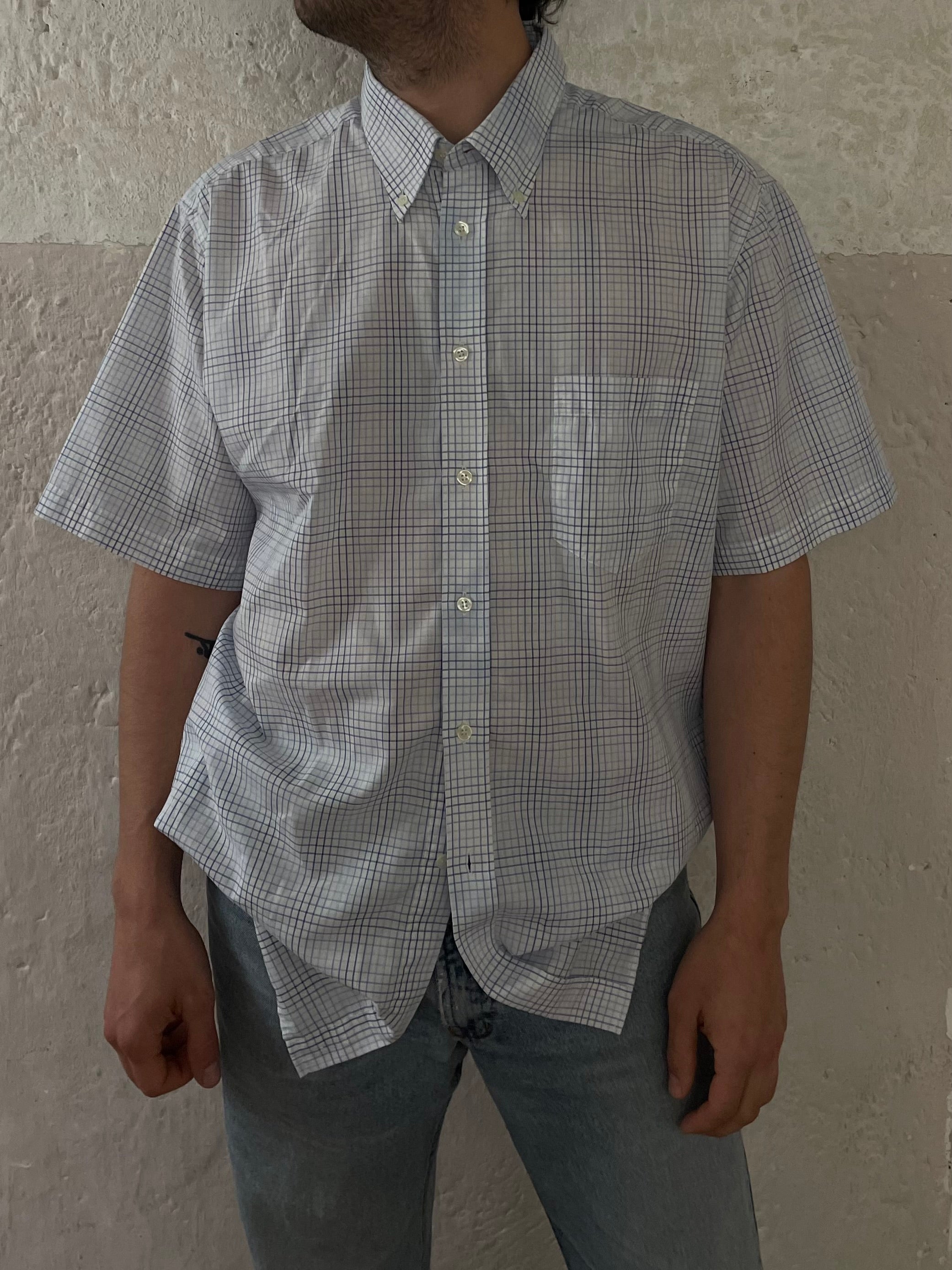 Oversized Blau/Weiß kariertes Hemd XL - Kleiderhaufen - Default Title