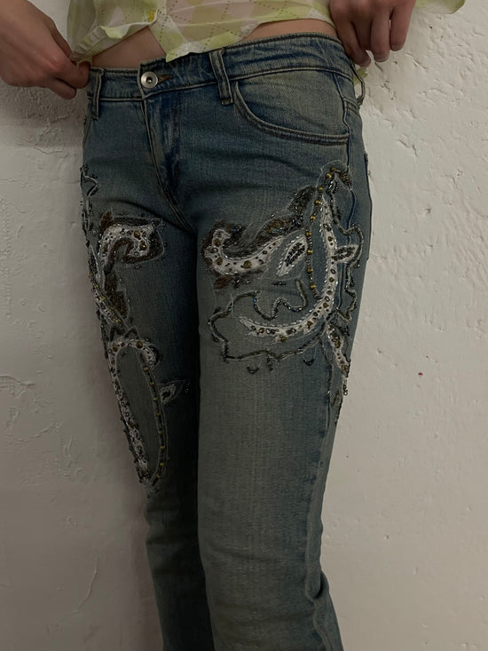 Vintage Jeans Blue F&2 & Glitter Detail – M