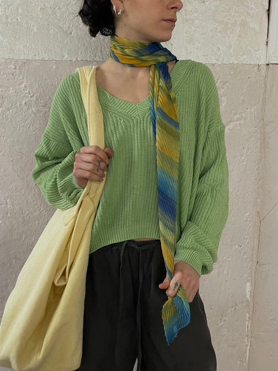 Vintage Knit Sweater Longsleeve Bold Neon Green – M