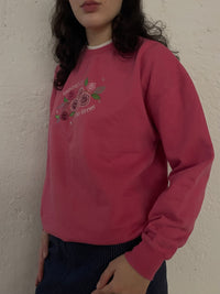 Vintage Sweater Pink Front Patch & Grandma Print – L