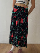 Langer schwarzer Rock mit Roten Blumen S - Kleiderhaufen - Default Title