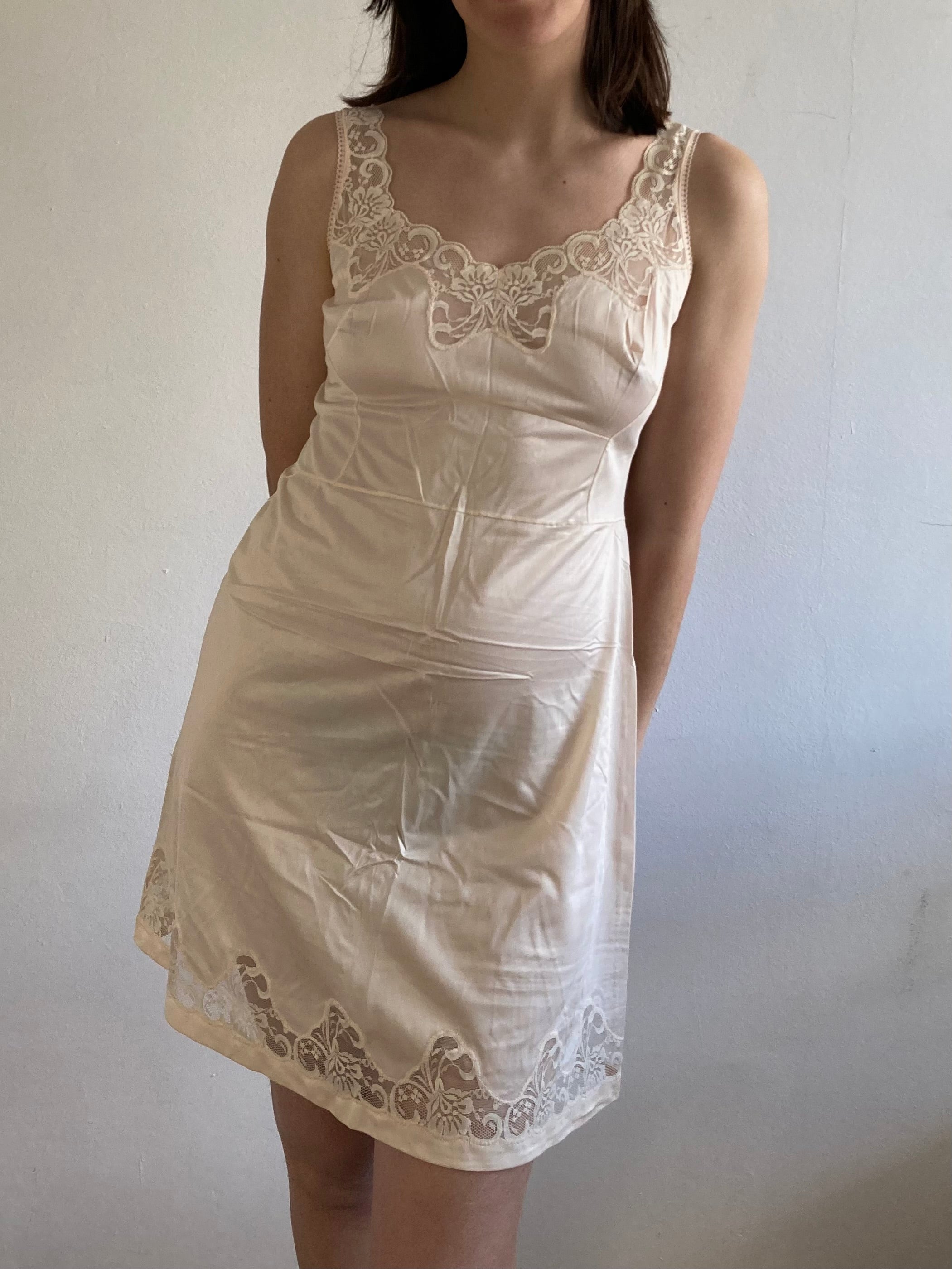 Dress Vintage Y2K Layering Slip Nightdress Lace Rose Cream  – M/L