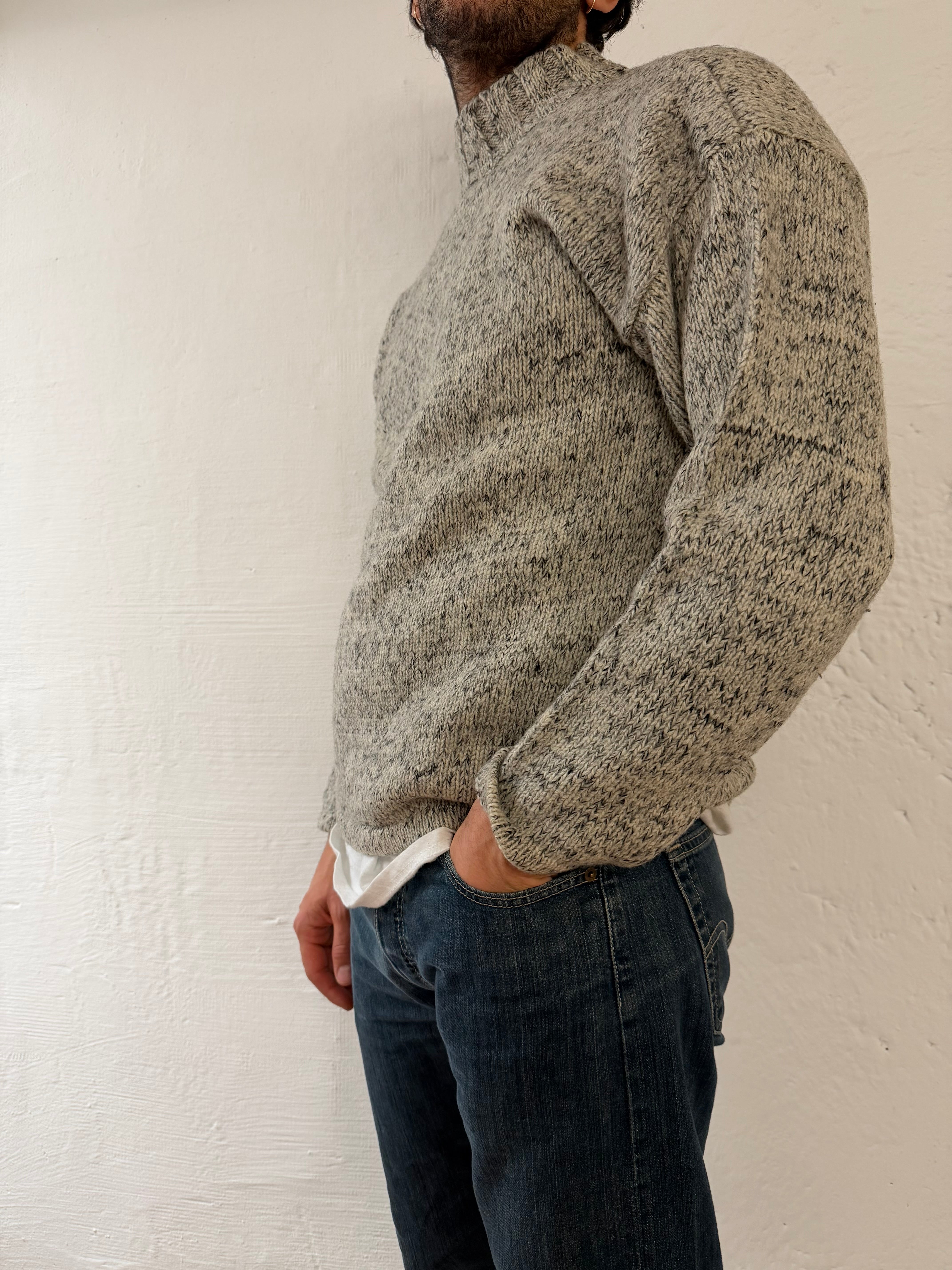Vintage Wool Pullover Grey Wool Longsleeve Unisex – L