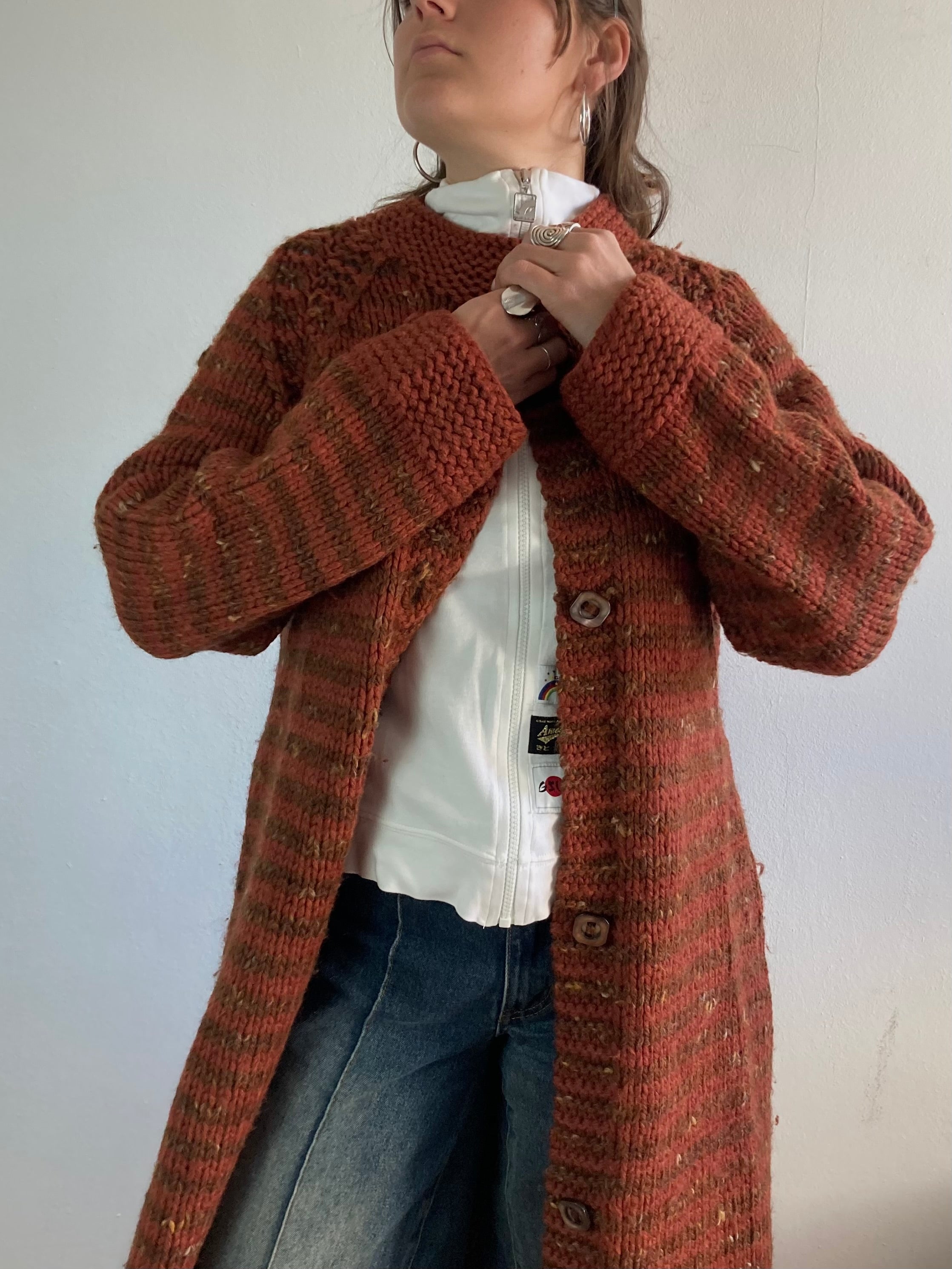 Coat Vintage Wool Orange Bronze Layering Spring Warm Unisex – M