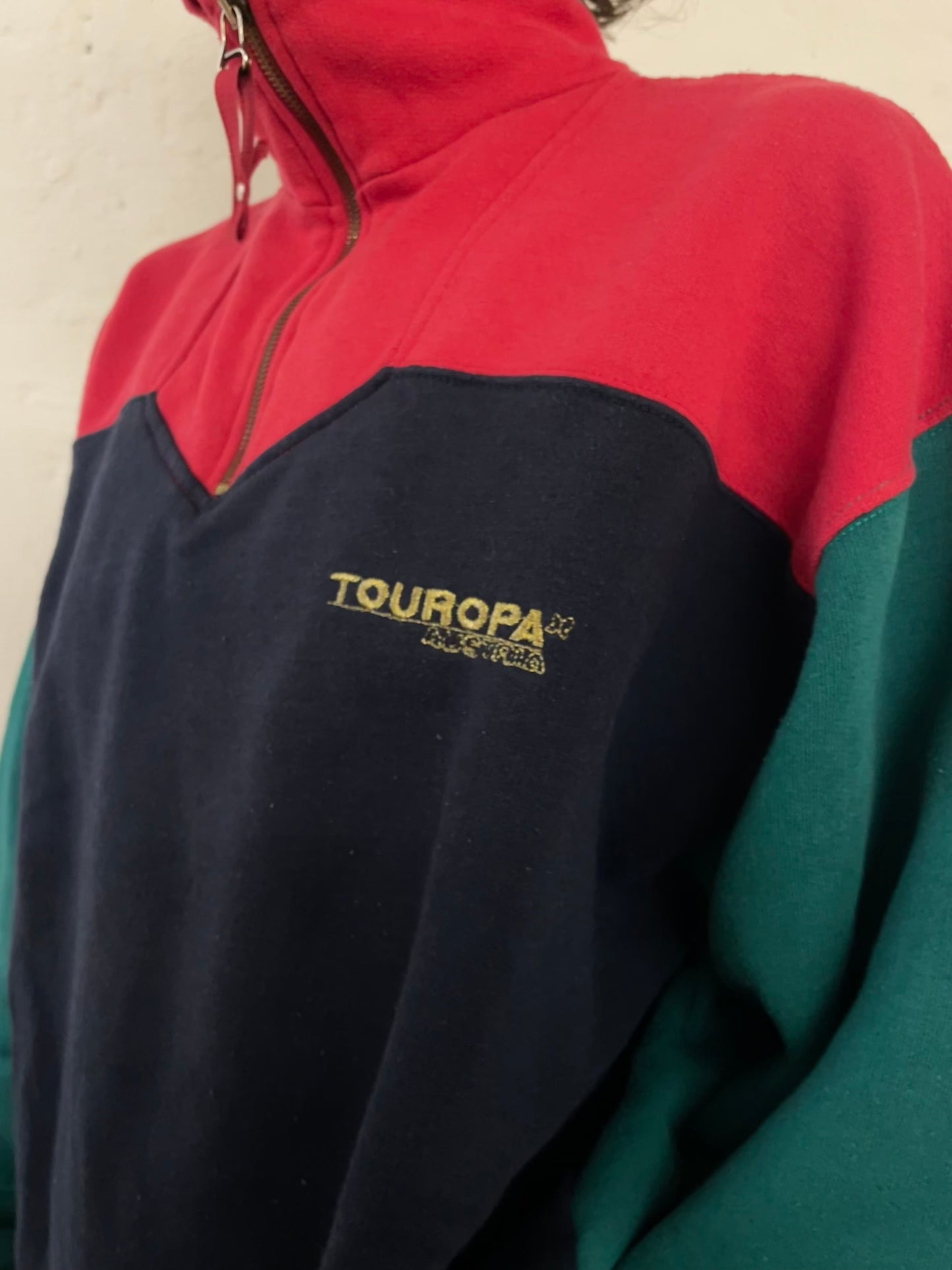 Vintage Touropa Zip Sweater Multicolor Black & Red & Green – L