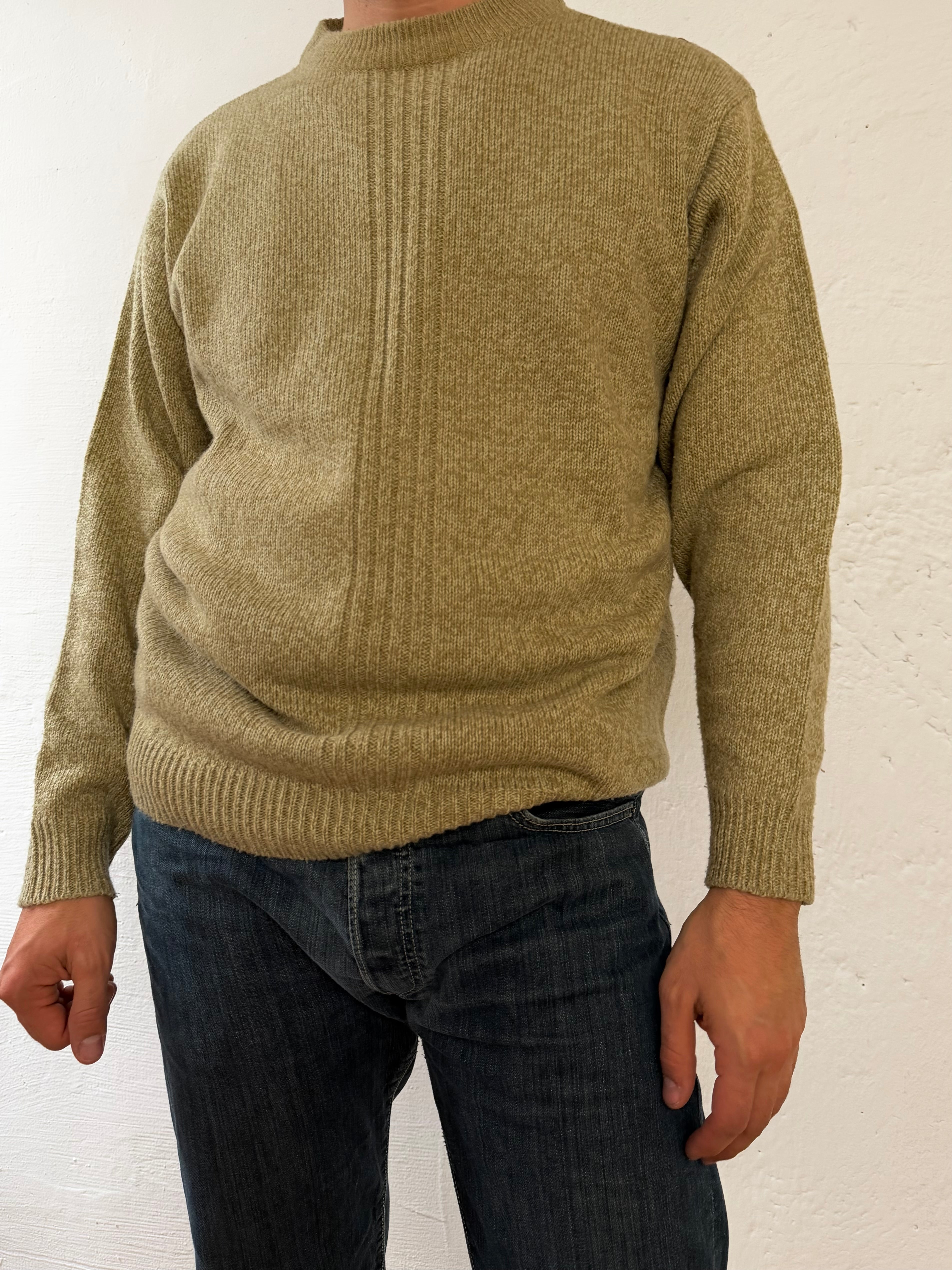 Pullover Authentic Yellow Cream Ocher Wool Blend Longsleeve Unisex  – XL