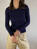 Longsleeve Vintage Layering Dark Blue Stretch Slim Fit Minimal – S/M