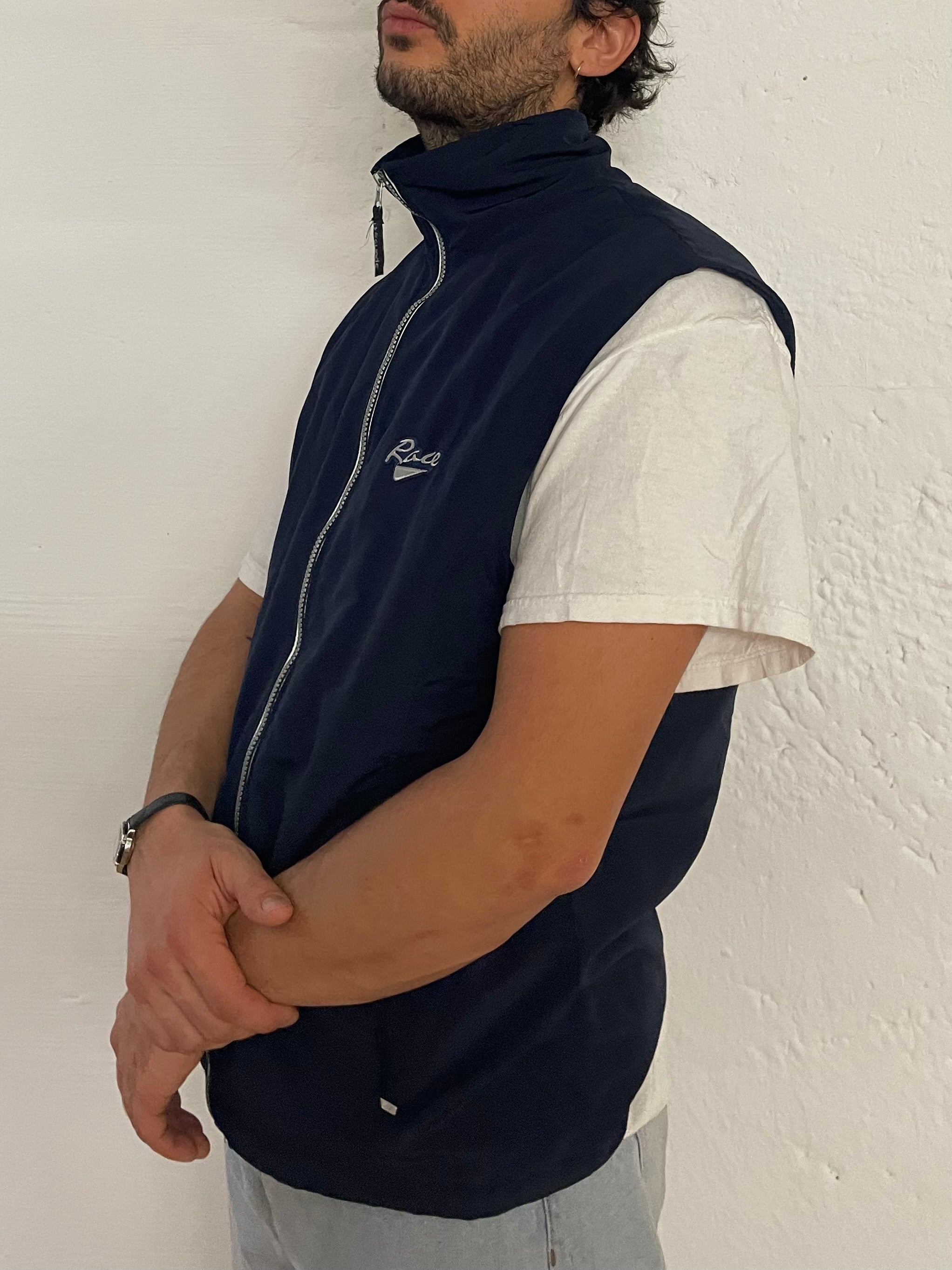 Vintage RACE Vest Sport Blue Lightweight Layering – L