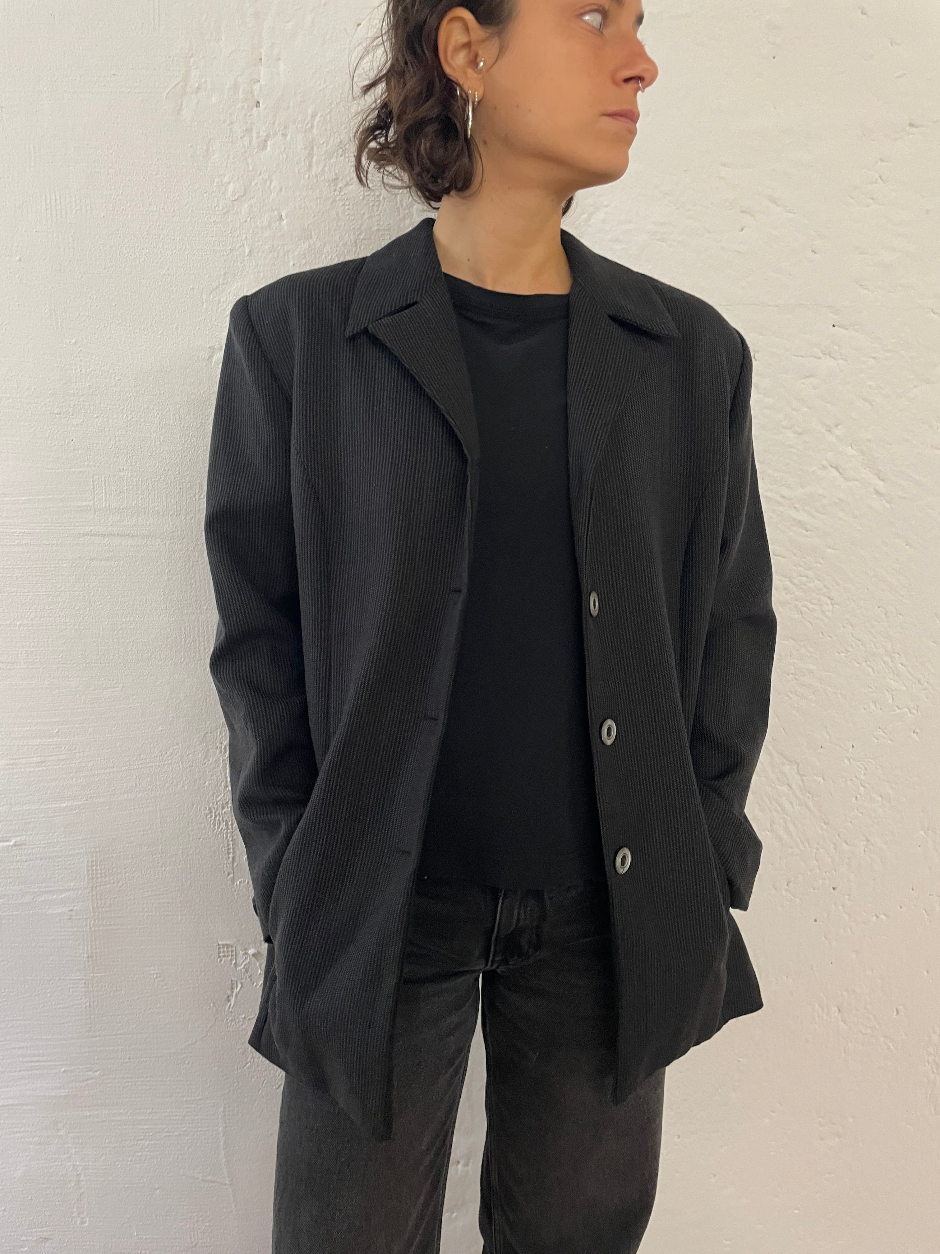 Pinstripe Blazer Long Sleeve Elegant Grey & Black– M/L