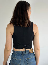 Tank Top Vintage Striped Button Detail Black White – M