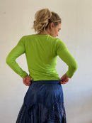 Longsleeve Vintage Green Open Neck Lightweight Layering Women – S/M