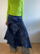 Long Skirt Vintage Italian Y2K Blue Glitter Layering Viscose Blend – S/M