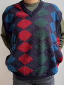 Vintage Uockey Wool Pullunder Red Green and Blue Unisex - XXL