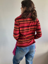 Shirt Vintage Red Black Purple Striped Longsleeve Oversized Unisex – M
