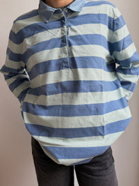 Bexleys Woman Polo Longsleeve Grey and Blue 100% Cotton Unisex - XL