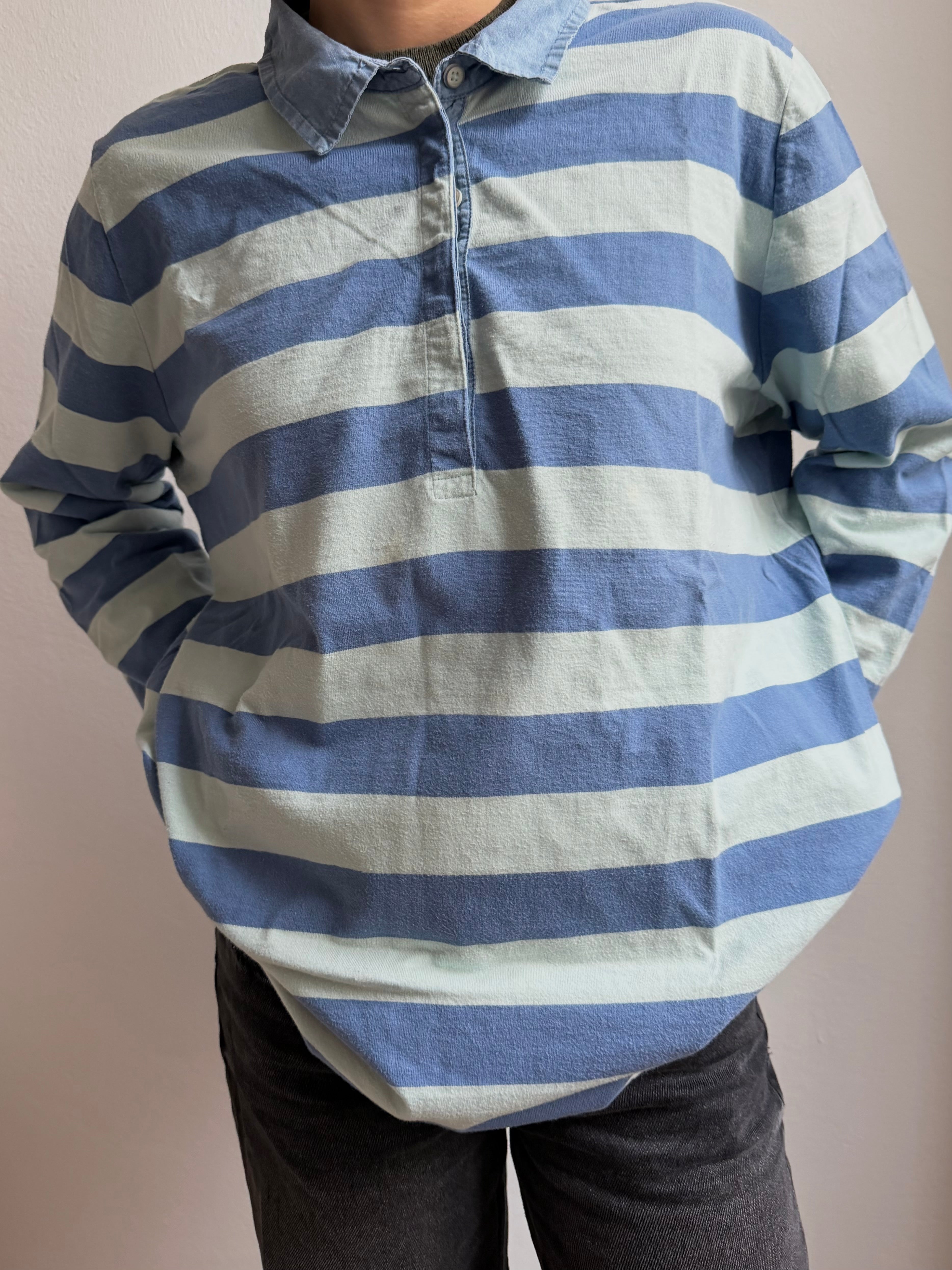 Bexleys Woman Polo Longsleeve Grey and Blue 100% Cotton Unisex - XL