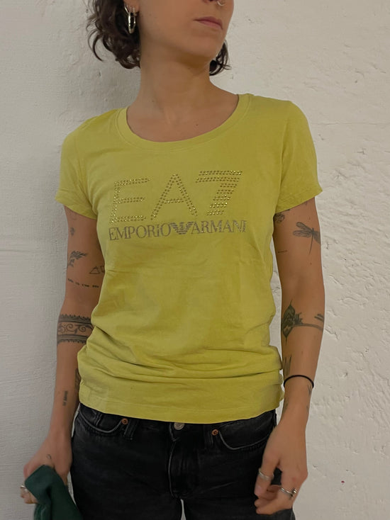 Vintage Armani T-Shirt Glitter Print & Rhinestones Front – S/M