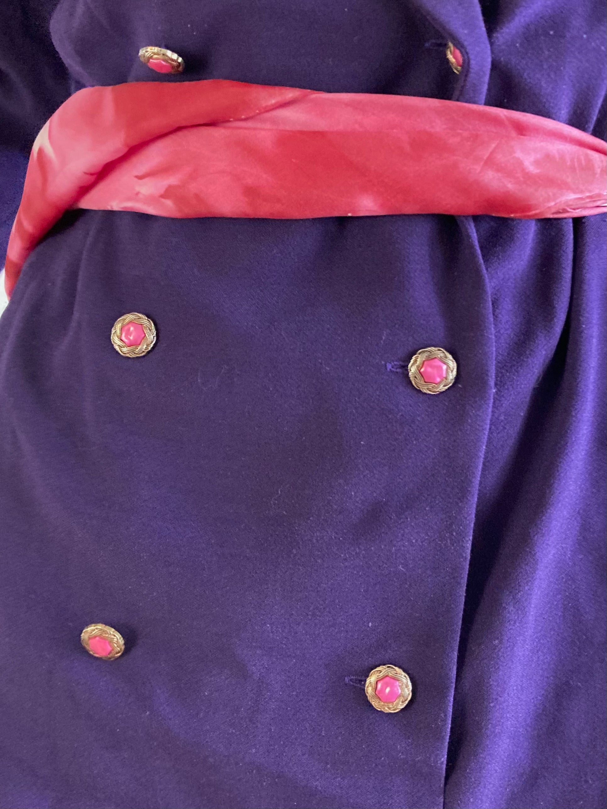 Coat Vintage Purple Floral Embroidered Collar Trench Women – M