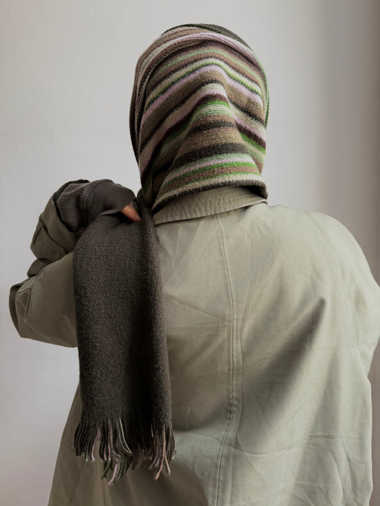 Vintage Wool Scarf Green, Brown and Rosa Unisex - One Size