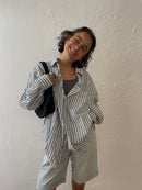 Blau/weiß gestreiftes Langarmhemd Size M/L - Kleiderhaufen - Default Title