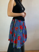 Skirt Vintage Blue Red Floral Elastic Waist Layering Women – S