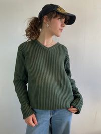 Sweater Oversized Vintage Green Washed Denim Longsleeve Unisex – L