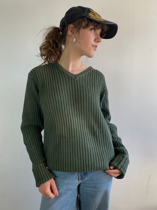 Sweater Oversized Vintage Green Washed Denim Longsleeve Unisex – L