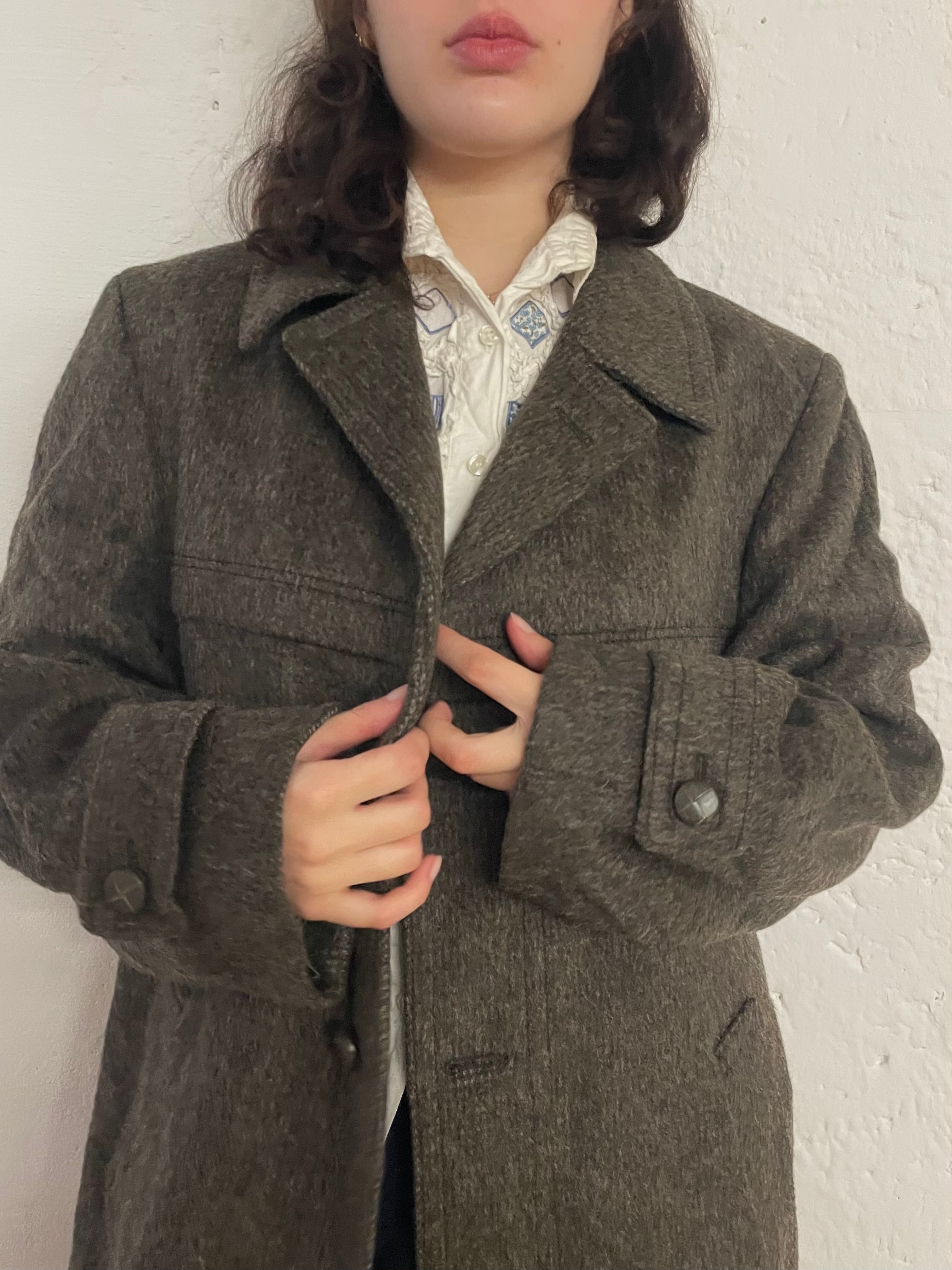 Vintage Wool Coat Oversized Grey – M / L