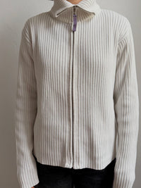 Cardigan Cream White Unisex Turtle Neck - M