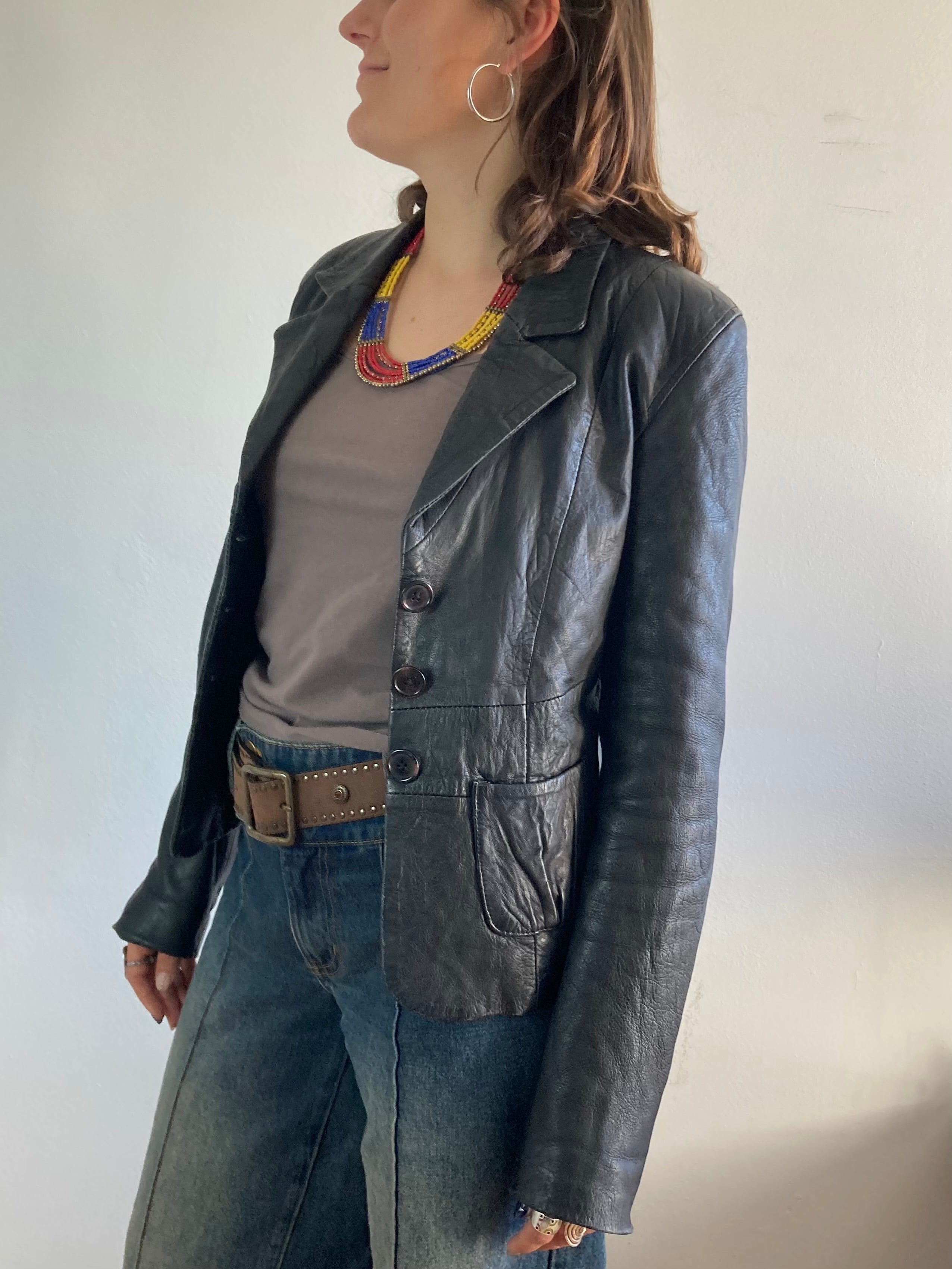 Leather Jacket Vintage Black Spring Women – M