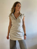 Dress Vintage Beige Polo Collar Puff Sleeve Mystic Brand Women – M