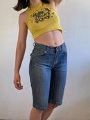 Top Vintage Y2K Baby Tee Front Print Yellow Fitted Cotton Blend Women – S