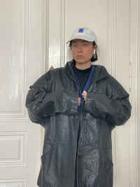 Oversized schwarze Lederjacke - Kleiderhaufen - Default Title