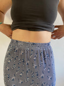 Skirt Vintage Grey Floral Pattern Elastic Waist Slit Hem Layering – M