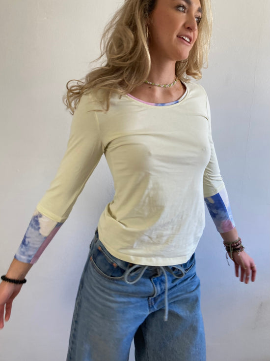 Longsleeve Vintage Creme Open Neck Lightweight Layering Women – S/M