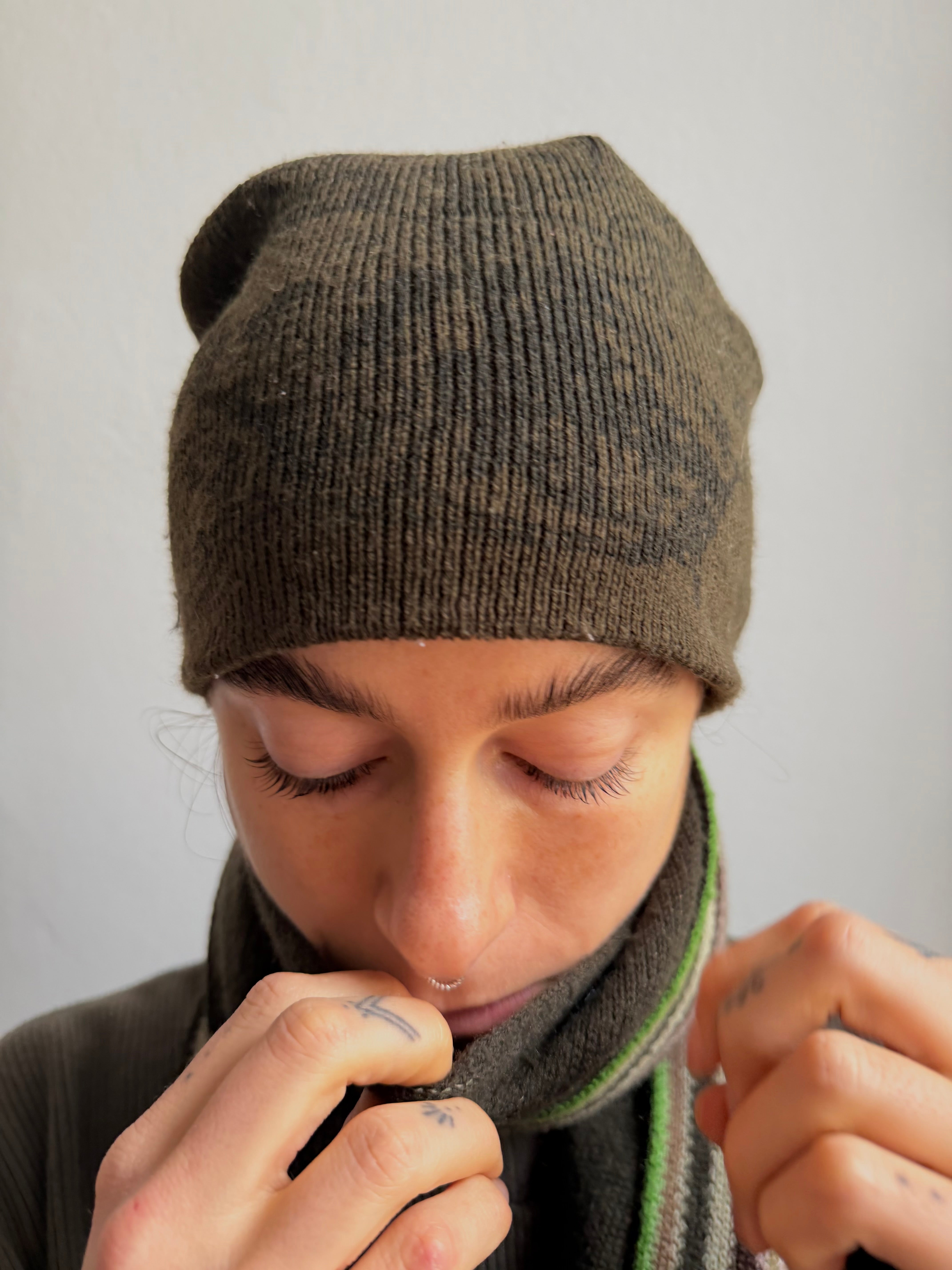 Beanie Brown and Dark Green Unisex - One Size