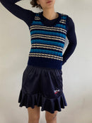 Vest Vintage Striped Wool Layering Blue White Black Unisex Knit – M