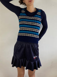 Vest Vintage Striped Wool Layering Blue White Black Unisex Knit – M