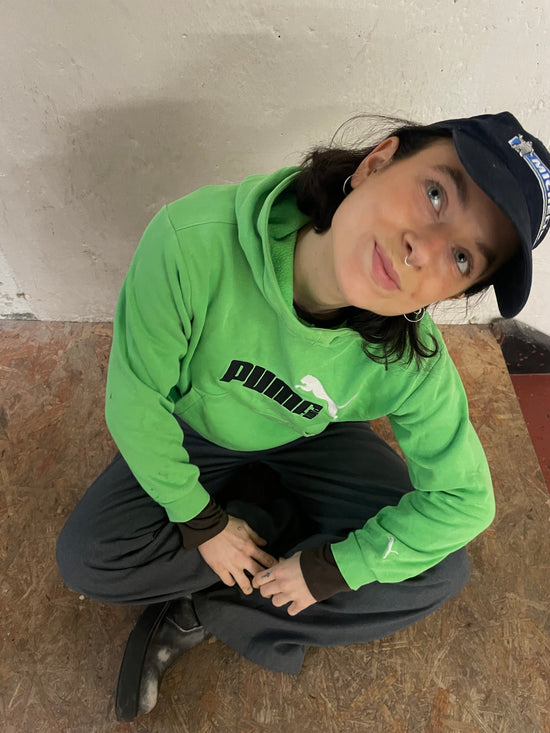 Vintage Puma Hoodie Front Logo Green – S