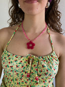 Necklace Vintage Small Pink Flower Costume Jewelry Women – One Size